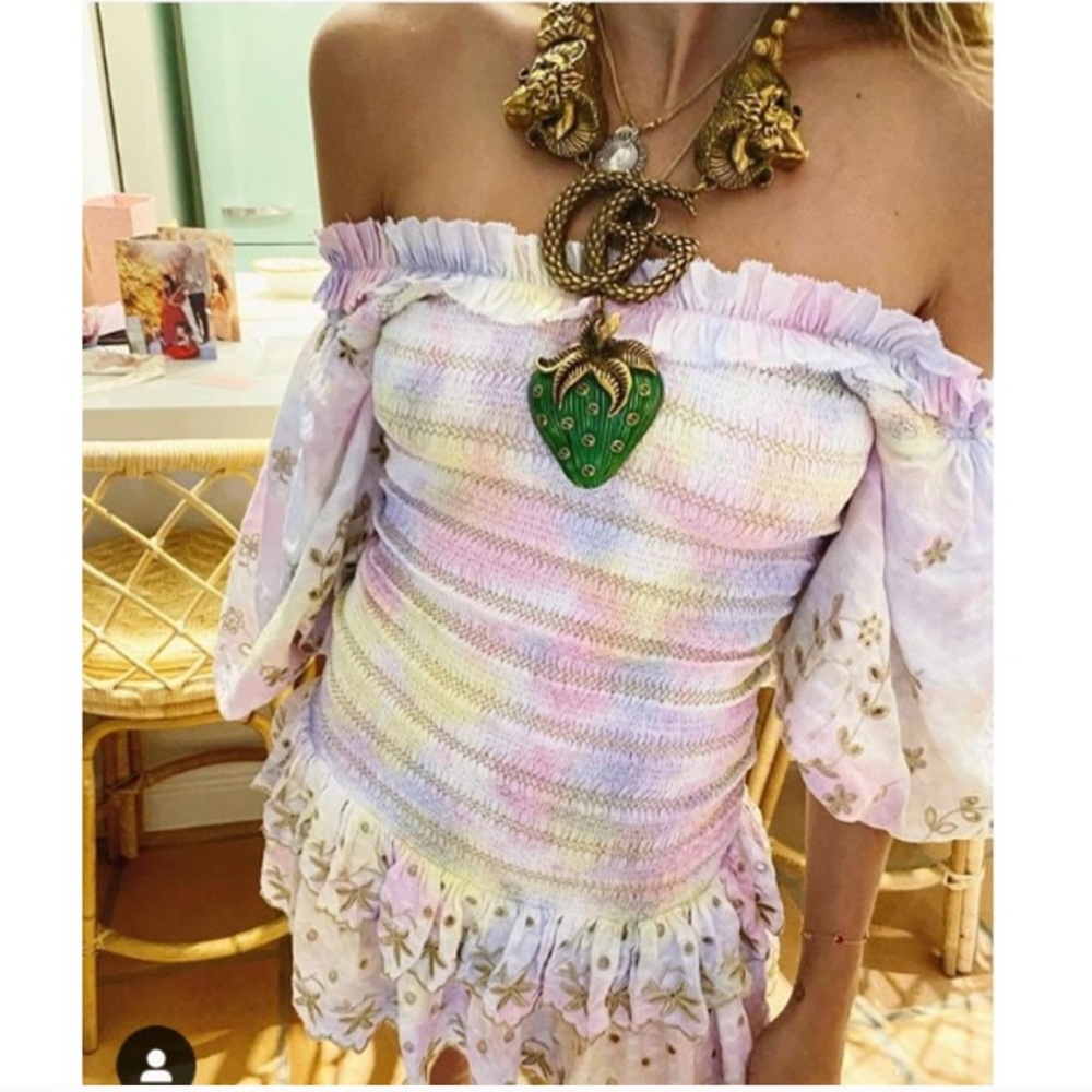 LoveShackFancy Pastel Off-Shoulder Mini Dress